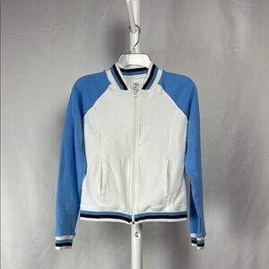 Athletic Works Blue Track Jacket White Raglan Zip Up Lightweight Women’s S